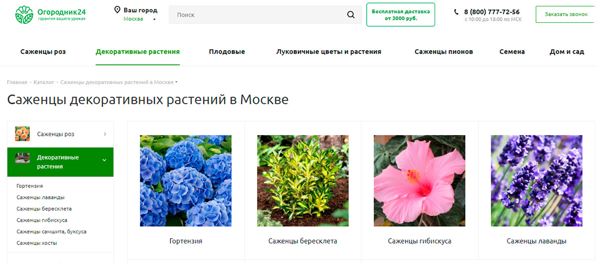 Огородник 24 - интернет магазин саженцев и ростков декоративных цветов